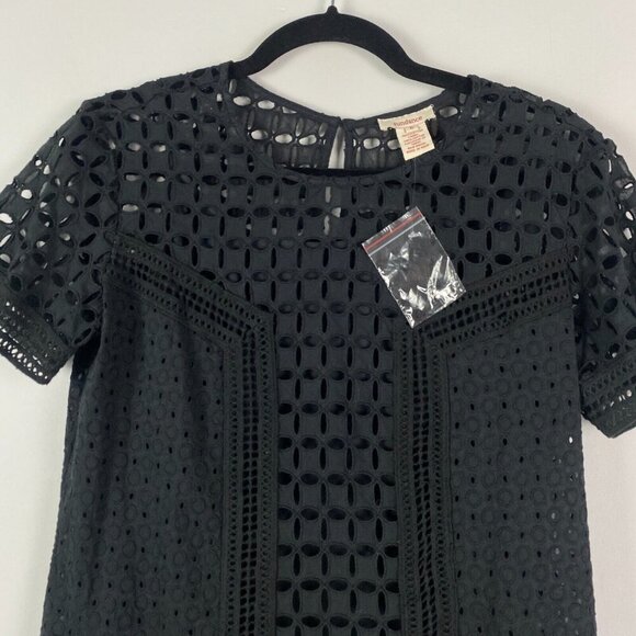 Sundance Catalog Eyelet Essence Black Dress with Lace Insets Size 6 Lined - Picture 2 of 10
